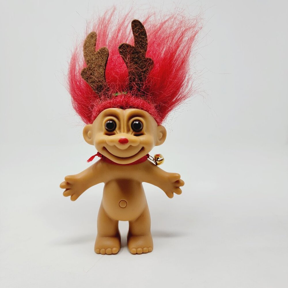 Vintage Russ Christmas Troll Doll Reindeer Red Hair 5" Antler Red Nose